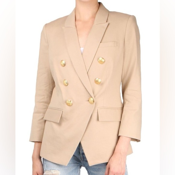 Veronica Beard Empire Miller Dickey Linen Blazer Jacket Tan Khaki Gold Buttons 4 - Picture 10 of 10